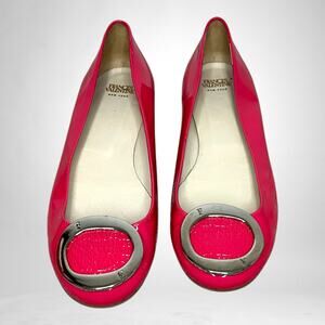 Frances Valentine Hot Pink Patent Leather Ballet Flats 7.5 Silver‎ Buckle Detail